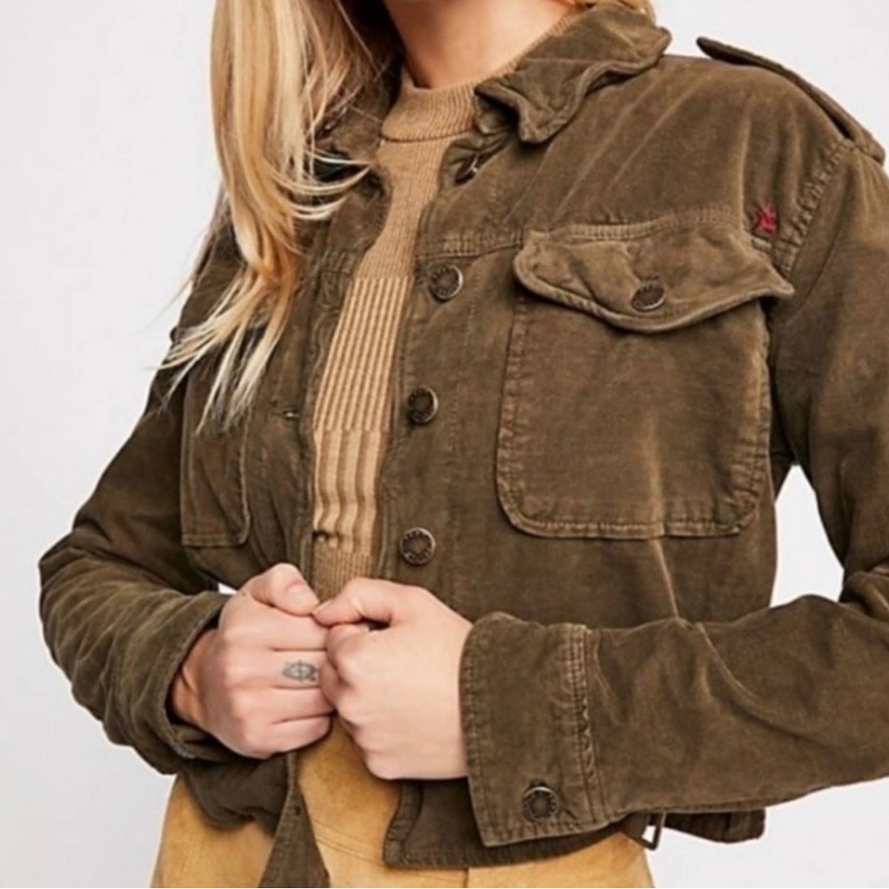Free People Everlyn CorduroyJacket in Moss/Military Style Bomber/Size Small